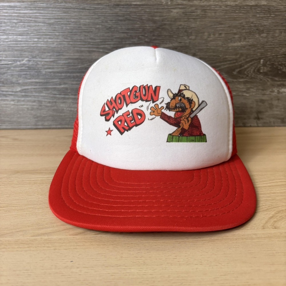 Vintage Shotgun Red Hat Cap Snap Back Red White Trucker Mesh Foam Graphic